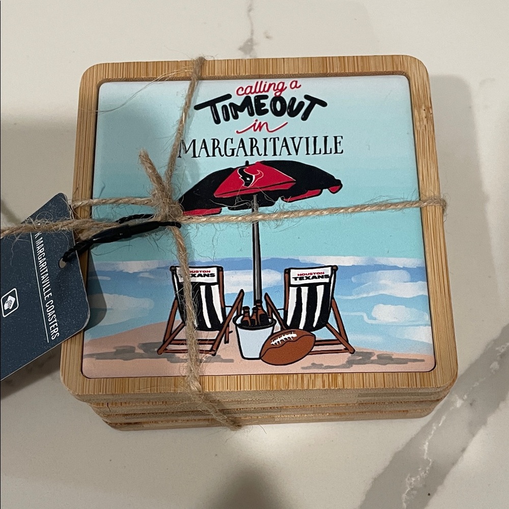 Margaritaville Coastal Umbrella Bamboo Coaster Sets- Houston Astros and Texans - Picture 4 of 6